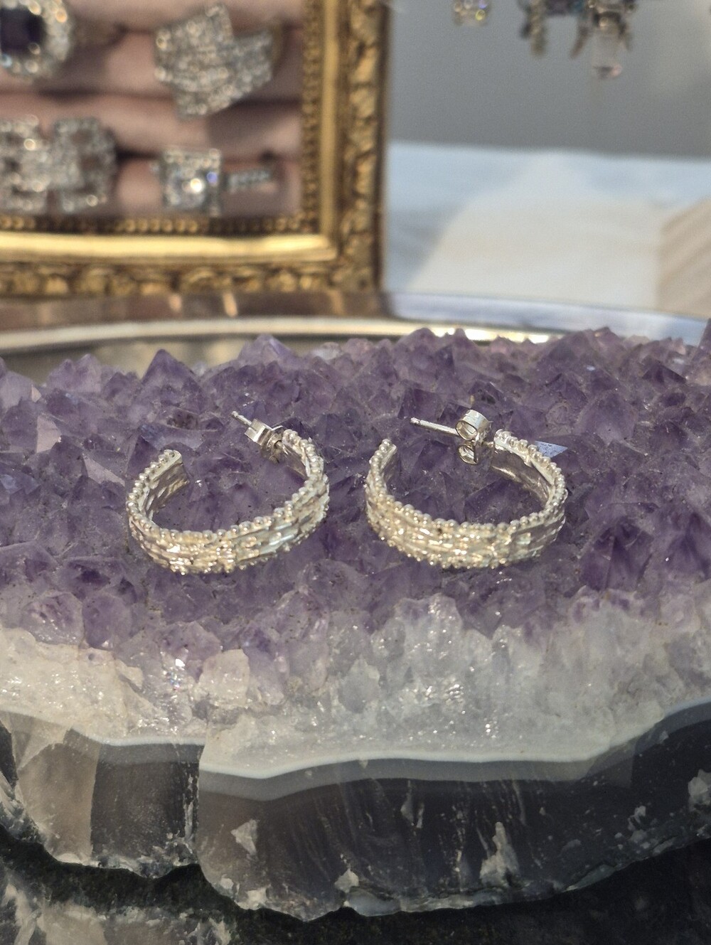 HSN Imperial Silver Textured Nugget Style 1" Post Hoop Earrings
